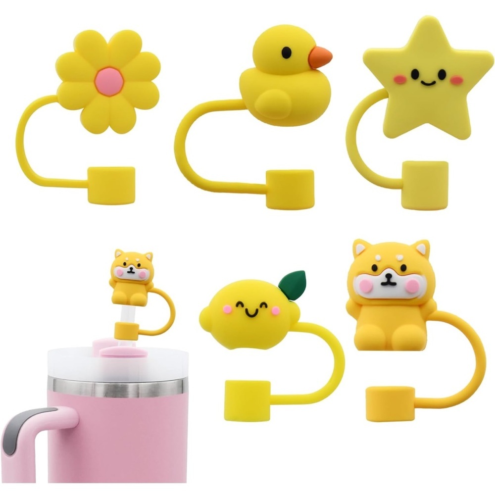 NWT Simpbeaut Silicone Straw covers 5 pack duck corgi star flower lemon